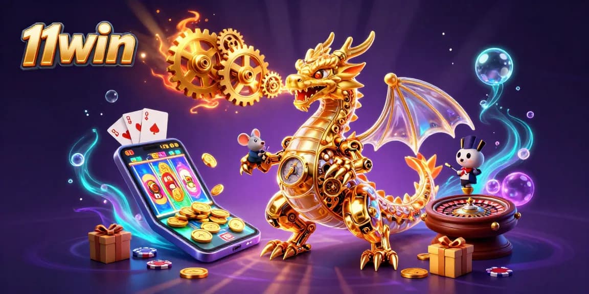 Engage with thrilling 11win casino games amidst a vibrant fantasy illustration.