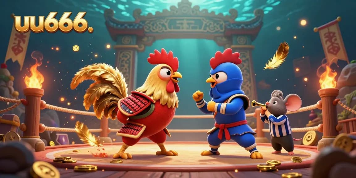 Join the exciting standoff of roosters in a dynamic scene celebrating uu666 online gaming.