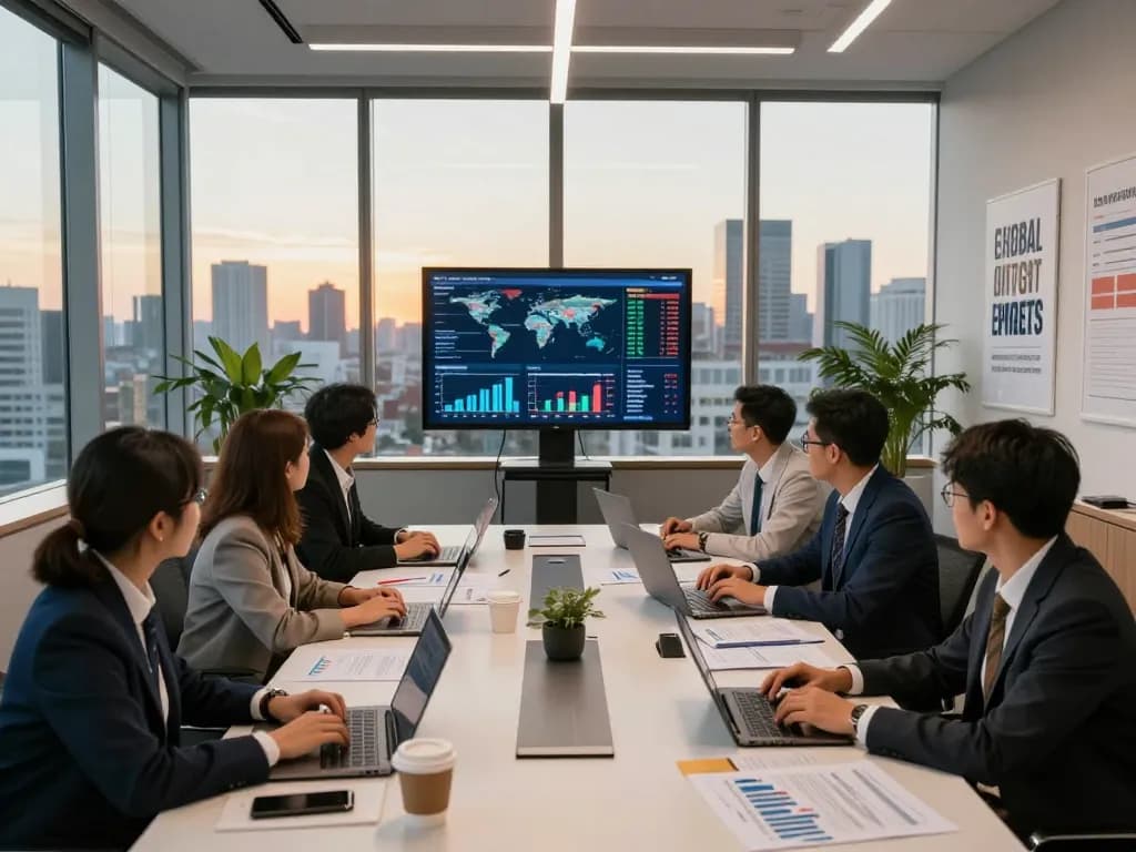 Investment professionals collaborating in a modern office, showcasing strategies of a global investment group.