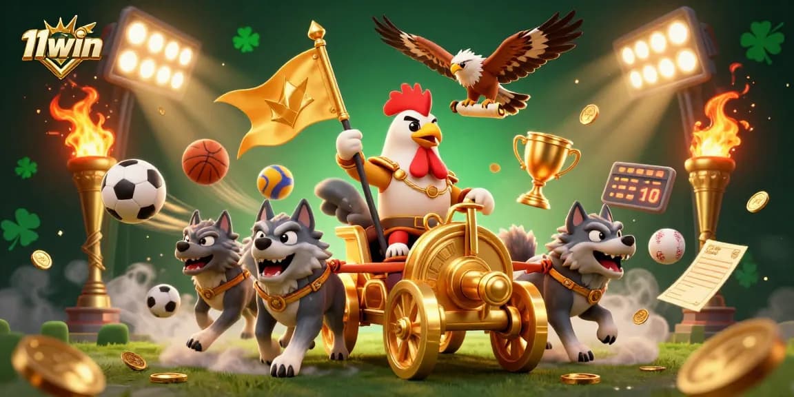 Experience high-energy sports betting with 11win in a vibrant 3D illustration, showcasing dynamic action.
