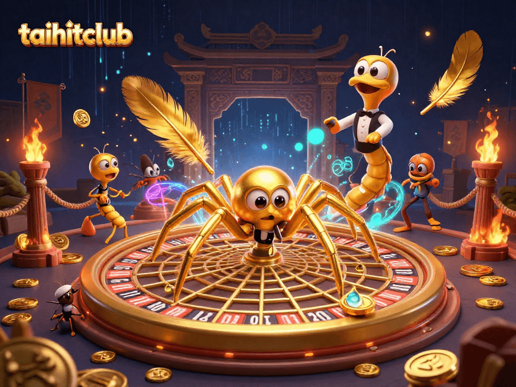 Spin the wheel of fortune at taihitclub with a golden web and dynamic gaming atmosphere.