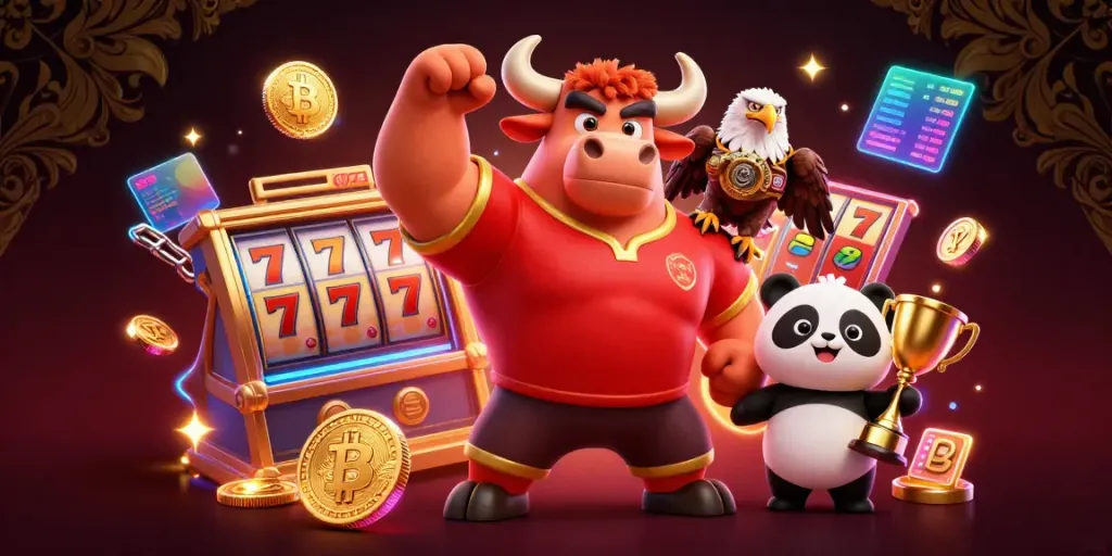 Experience thrilling wins at 78win with a vibrant scene featuring a victorious bull mascot and exciting casino elements.