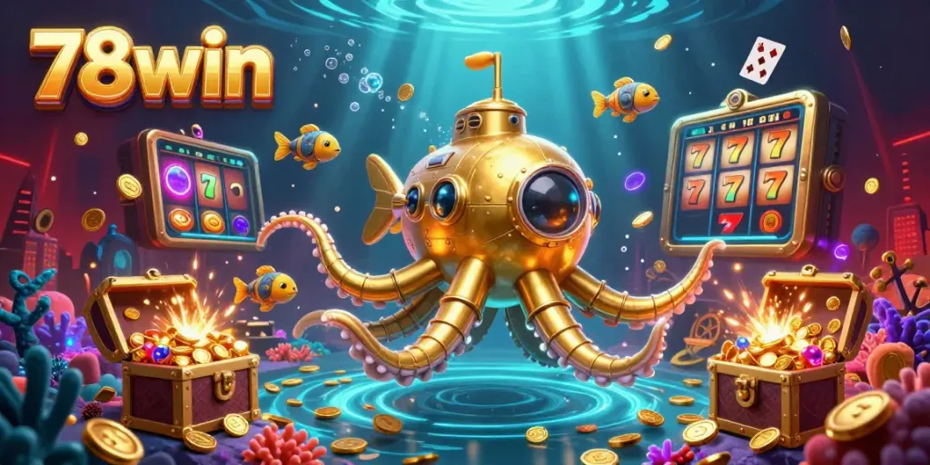 Experience thrilling online gambling with 78win in a vibrant underwater scene filled with treasures and game elements.