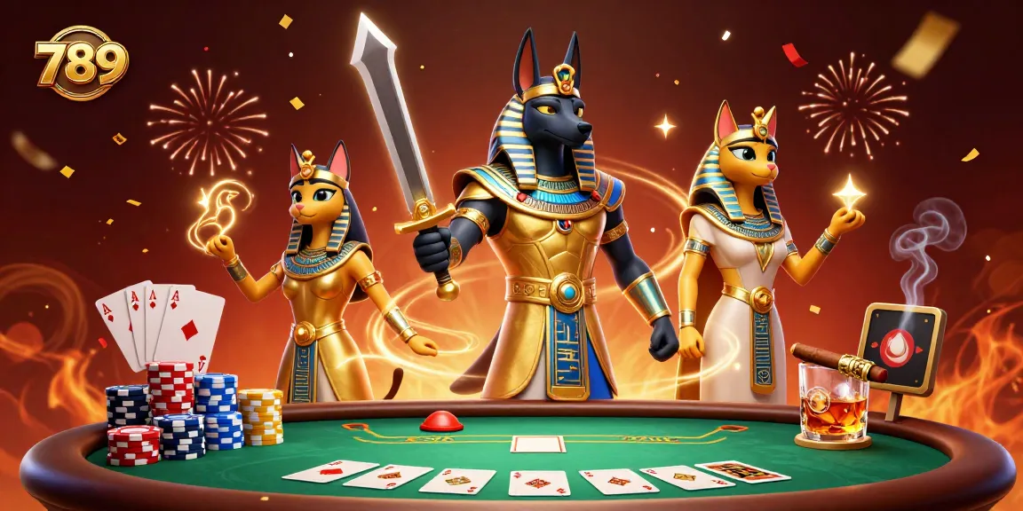 Experience thrilling poker action at 789 with ancient Egyptian characters and vibrant game elements.