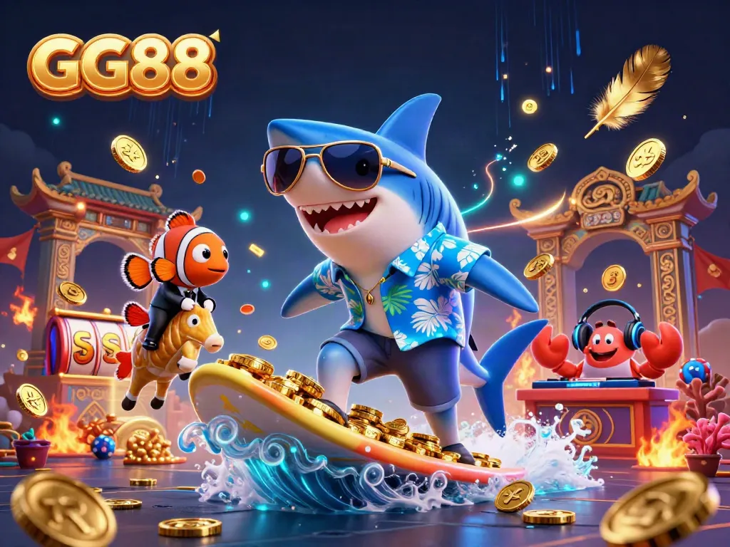 Experience the excitement of GG88 with vibrant characters and casino elements in a thrilling 3D illustration.