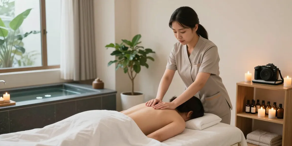 Client receiving a healing massage therapy during 시흥출장안마 session in a tranquil setting with calming decor.