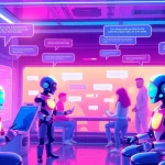 Vibrant AI chat room showcasing engaging interactions and animated characters focused on crush on ai