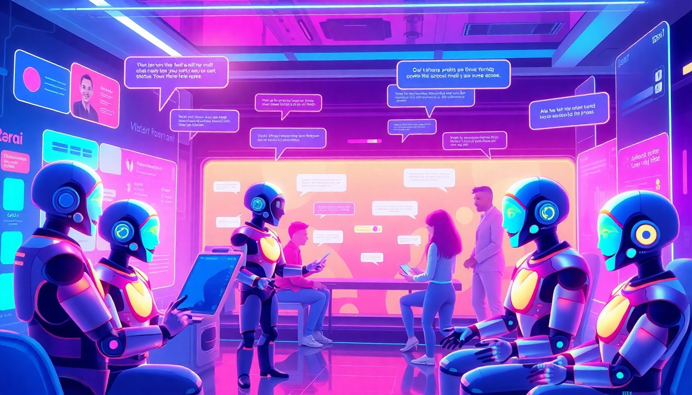 Vibrant AI chat room showcasing engaging interactions and animated characters focused on crush on ai