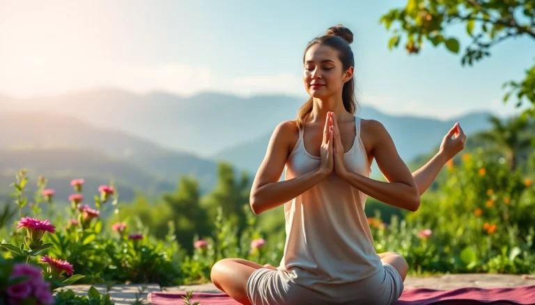 Learn about Ayurveda online courses through a peaceful yoga demonstration in a natural outdoor setting.