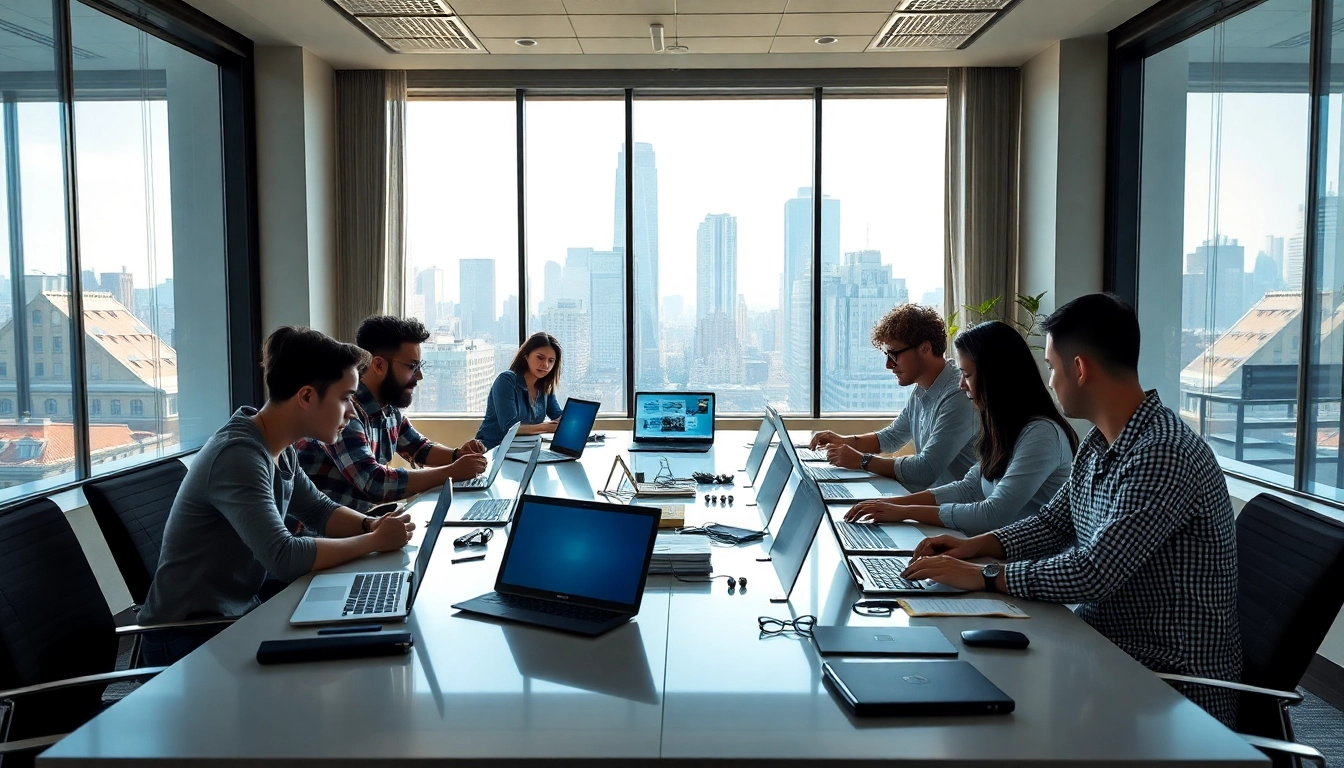 Dynamic team collaborating on NYC website development in a modern office.