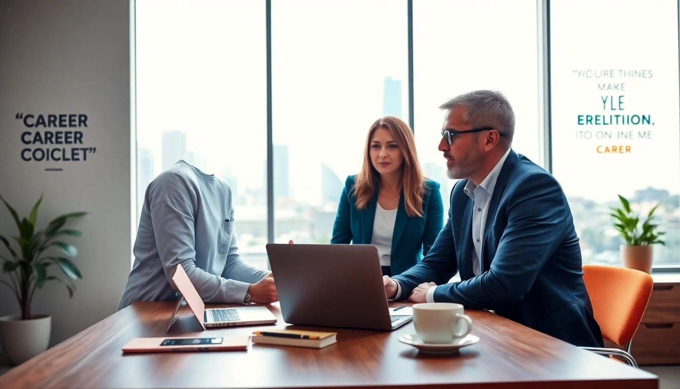 Career coaching session in a professional office, highlighting effective guidance through conversation.