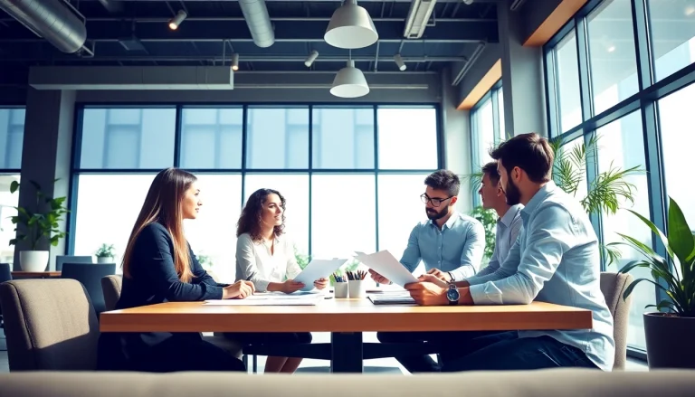 Quickplus Business Consultants team brainstorming in a modern office with natural light.