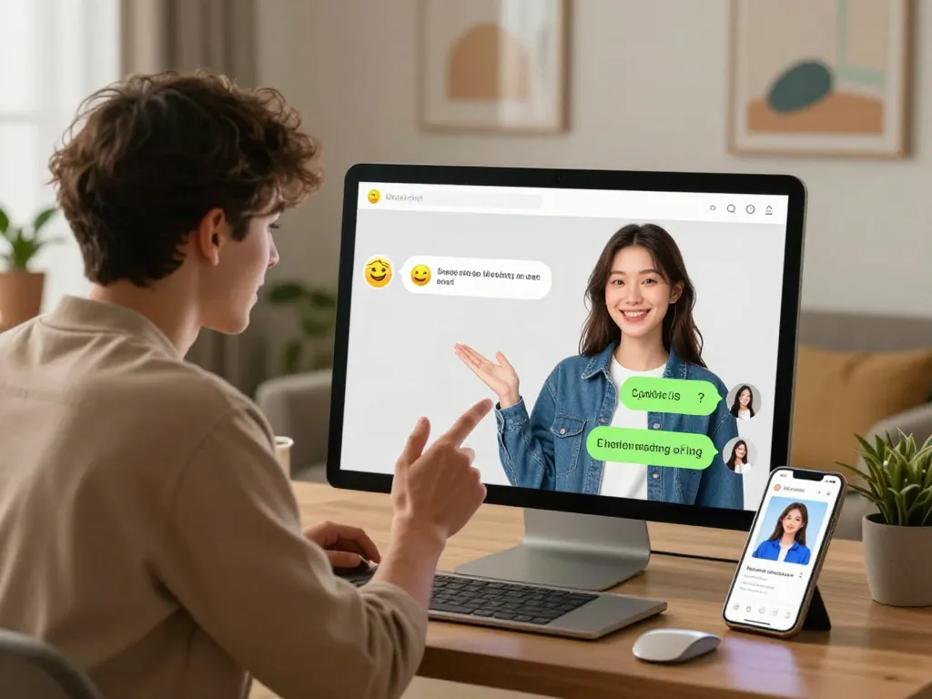 Engaging chat with an AI gf in a cozy digital setting, showcasing personalized interaction.