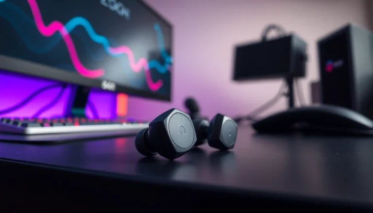 Experience sound clarity with PRO60 Gaming Earbuds showcasing sleek design and modern technology.