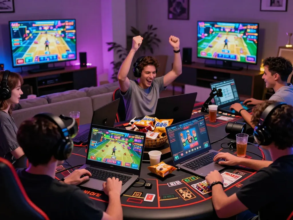 Engaged players enjoying rikvip's diverse online gaming experience in a vibrant setting.