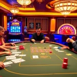 Players enjoying a thrilling GO88 casino game at a vibrant gambling table with professional elements.