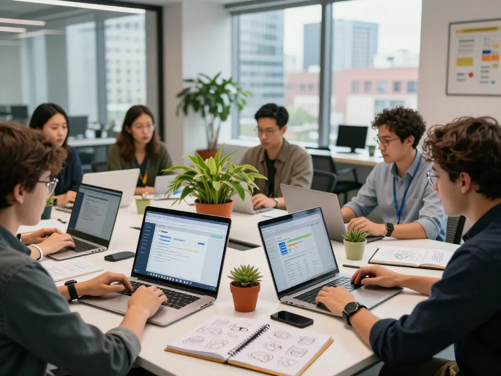 Collaboration on Zapier automation integration in a modern tech workspace.
