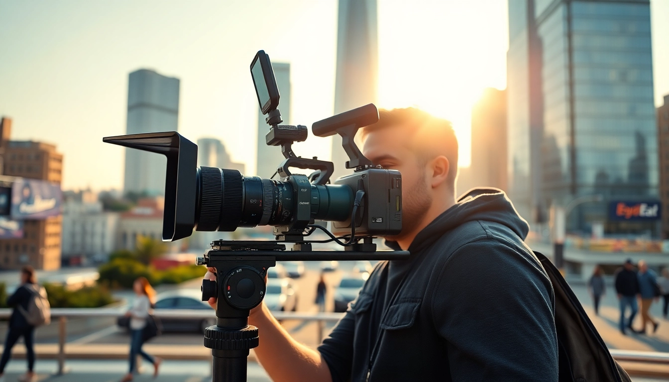 Engaged professional creating dynamic Commercial videography in an urban setting.
