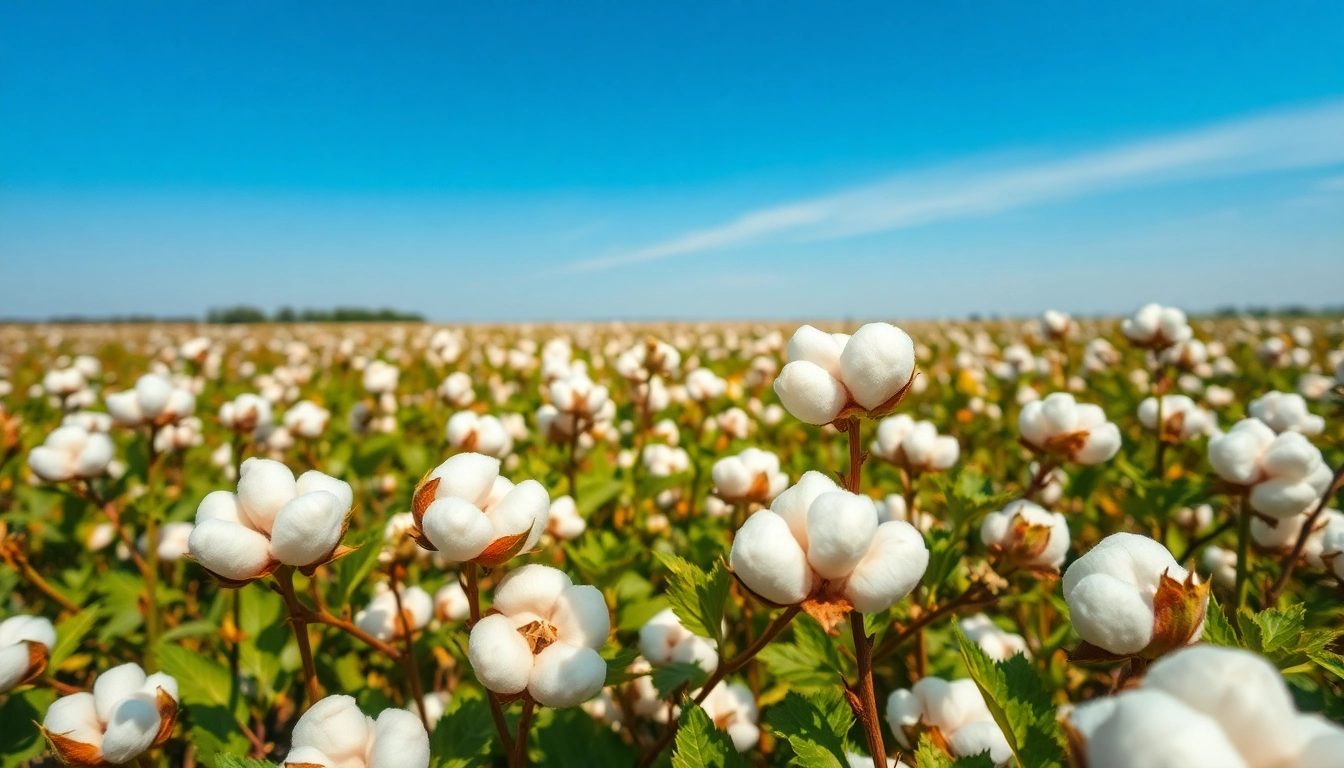 Katoenplanten vol met bollen in een zonnige veldscène, vastgelegd in heldere kleuren als het belangrijkste onderwerp.