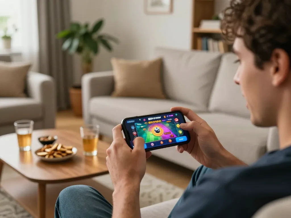Player enjoying dynamic gameplay on 88vvgo mobile app in cozy home environment