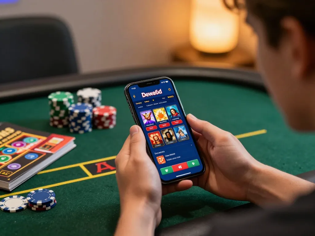 Player exploring Dewa6d mobile app for exciting online gambling experience