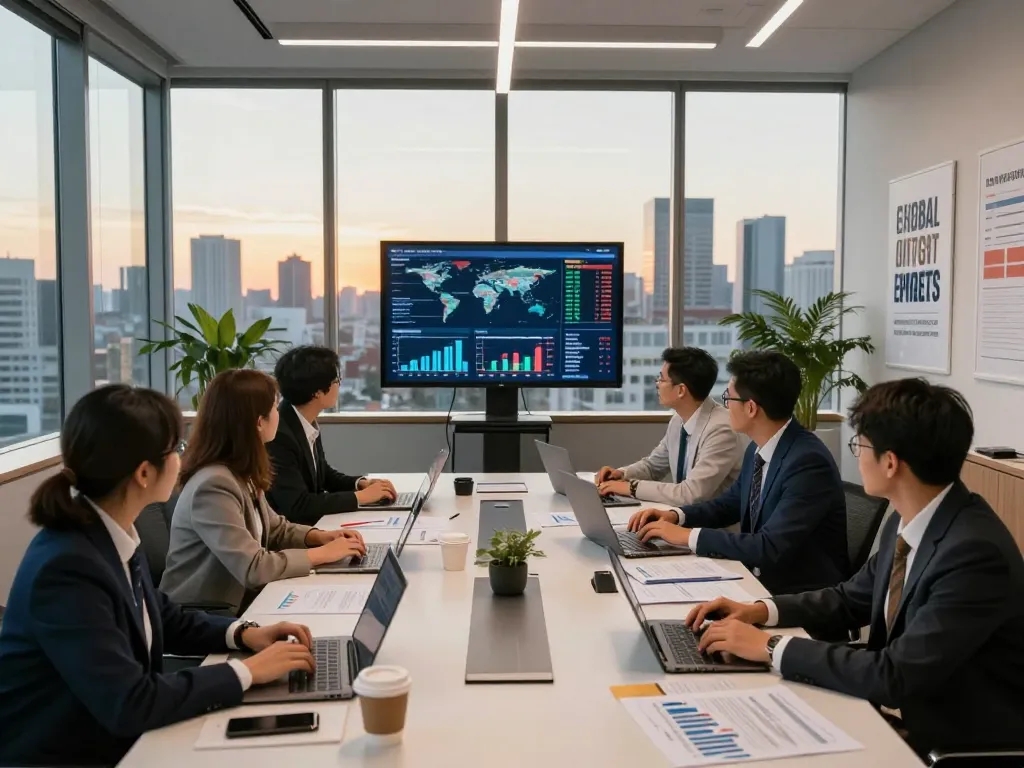 Investment professionals collaborating in a modern office, showcasing strategies of a global investment group.