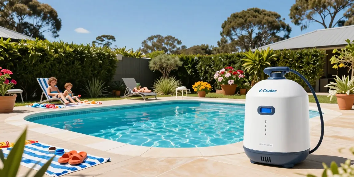 Explore the best chlorinator for inground pools with a relaxing family scene showcasing K-Chlor Digital Gold Series.