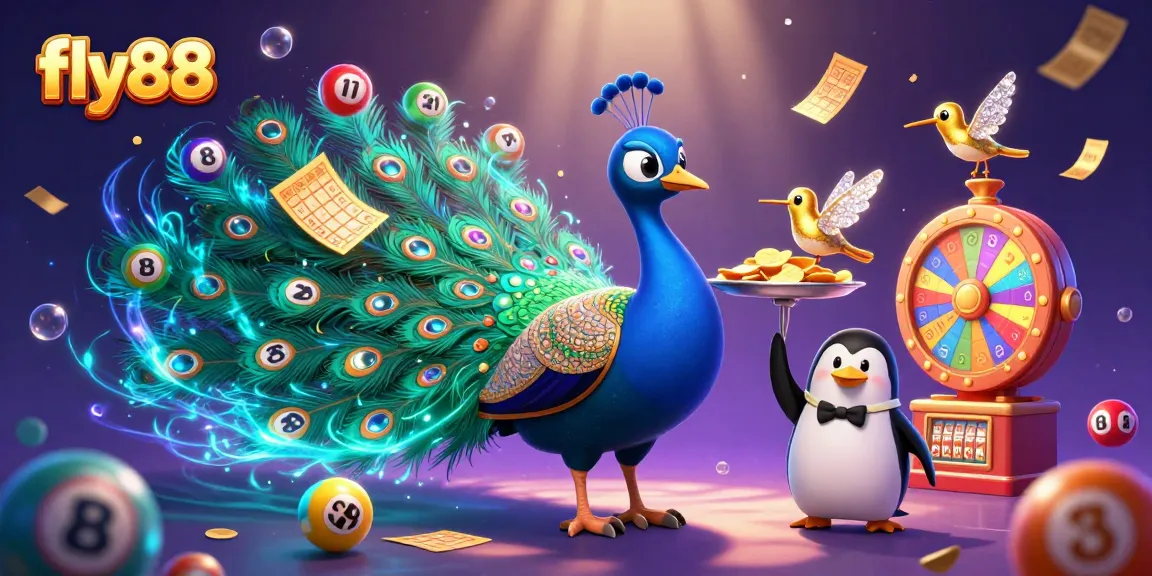 Experience thrilling games with fly88 amidst vibrant lottery balls and rich casino elements.