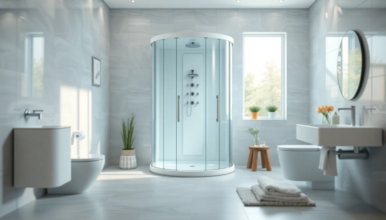Genießen Sie die Funktionen der sonni Duschkabine in einem modernen Badezimmer, das Eleganz und Komfort ausstrahlt.