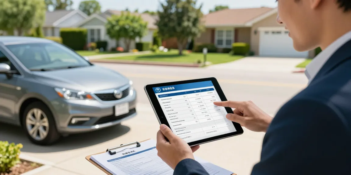 Reg check UK for car buyers reviewing detailed vehicle history report at home.