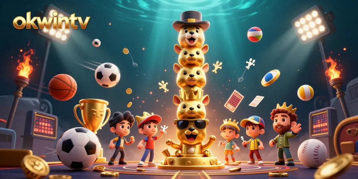 Bet on exciting matches with okwintv's vibrant 3D gaming scene full of sports action and casino elements.