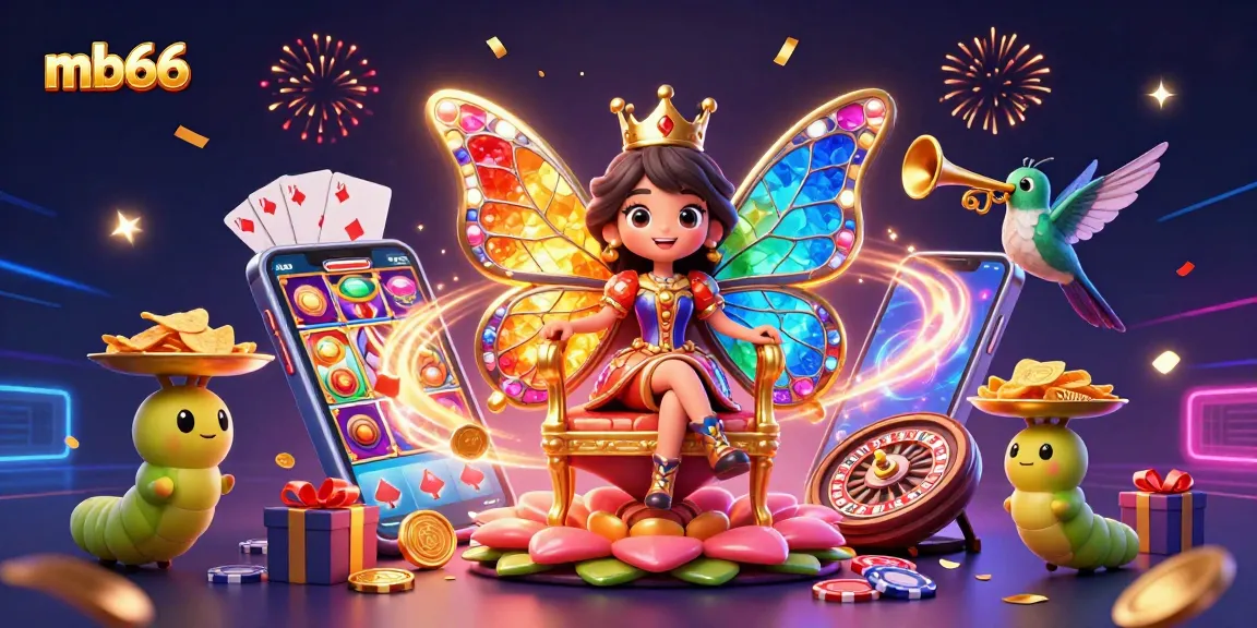 Play mb66 and discover vibrant casino energy with an enchanting butterfly queen and thrilling game elements.