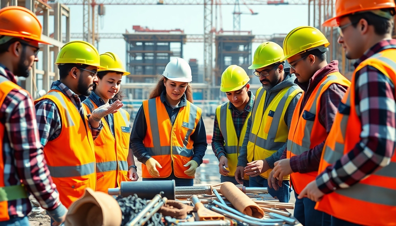 Demonstrating construction apprenticeship training with trainees engaged in hands-on projects at a vibrant site.
