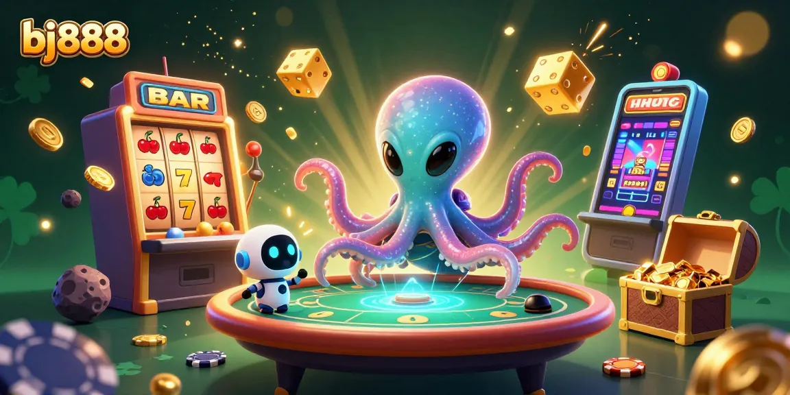 Experience the excitement at bj888 with vibrant 3D illustrations of alien gaming adventures.