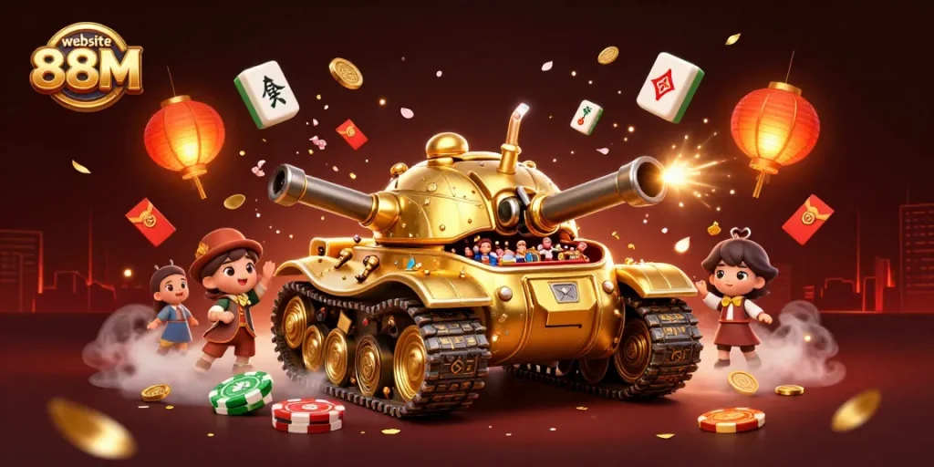 Experience top gaming thrills with the vibrant scene showcasing website 88M's unique casino tank