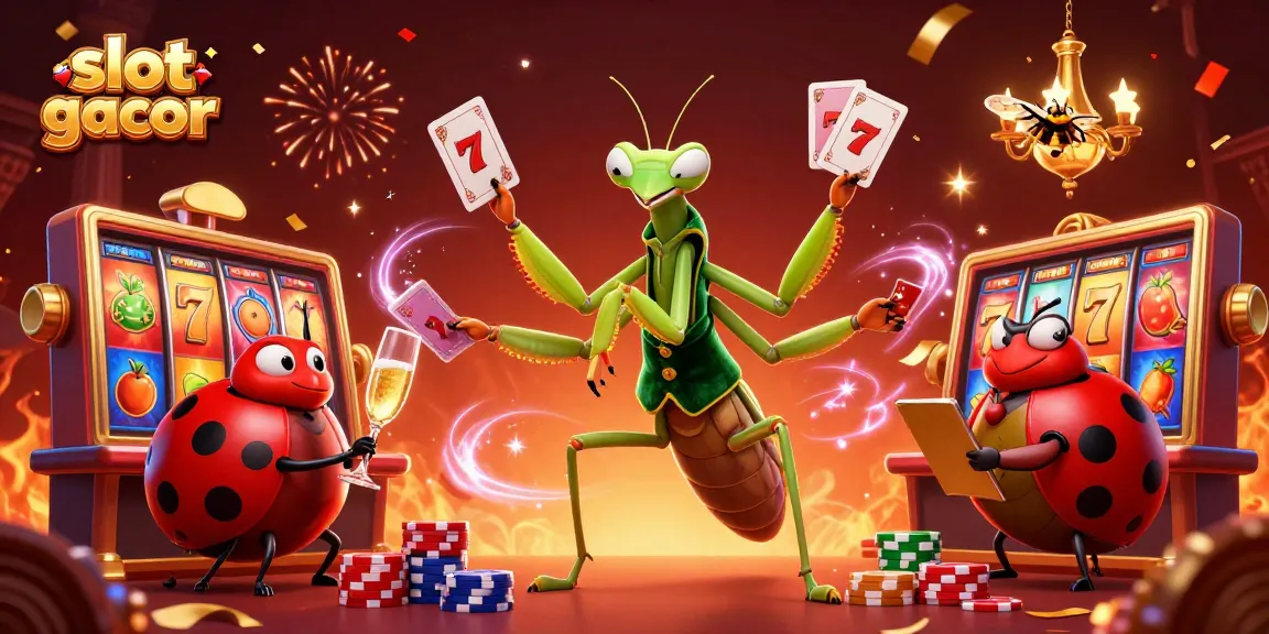Engage with slot gacor characters playing lively casino games amid festive elements.