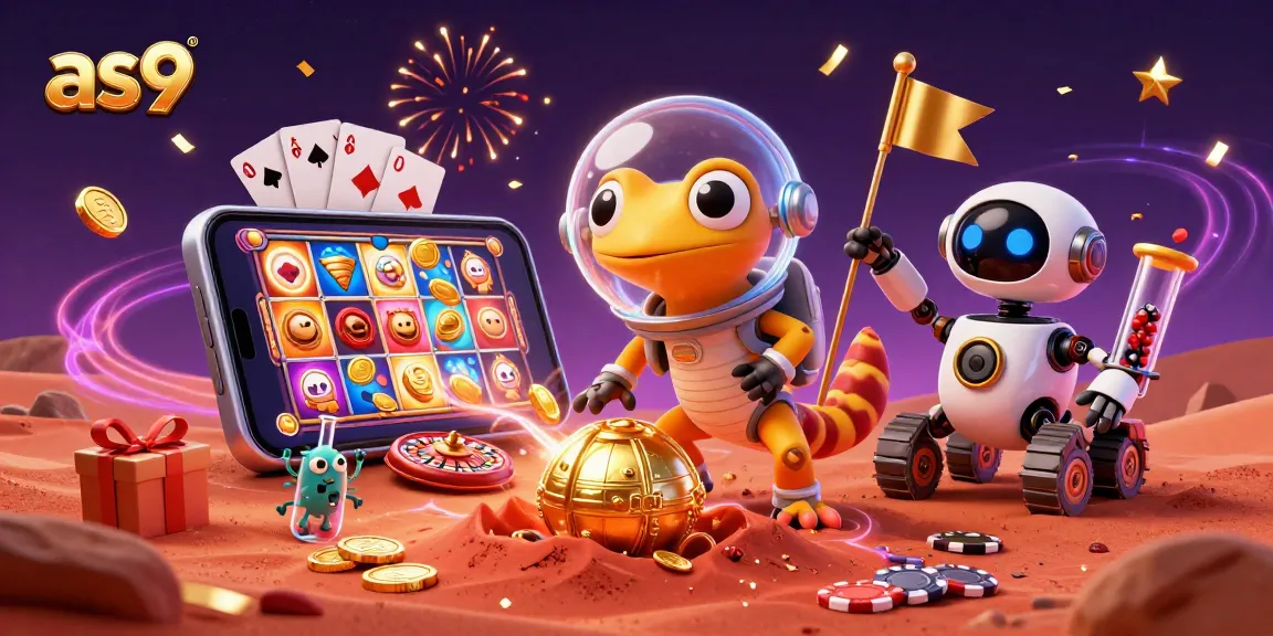 Experience thrilling slots action with as9 in this vibrant Martian casino illustration.