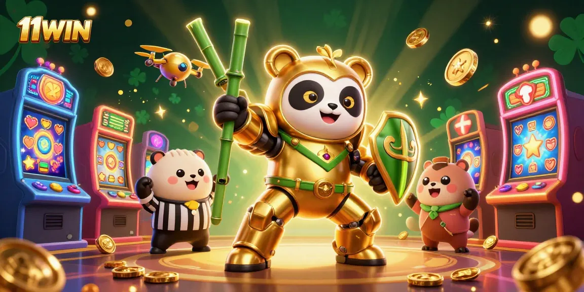 Experience the thrill of 11WIN with captivating casino gaming featuring a golden panda in action.