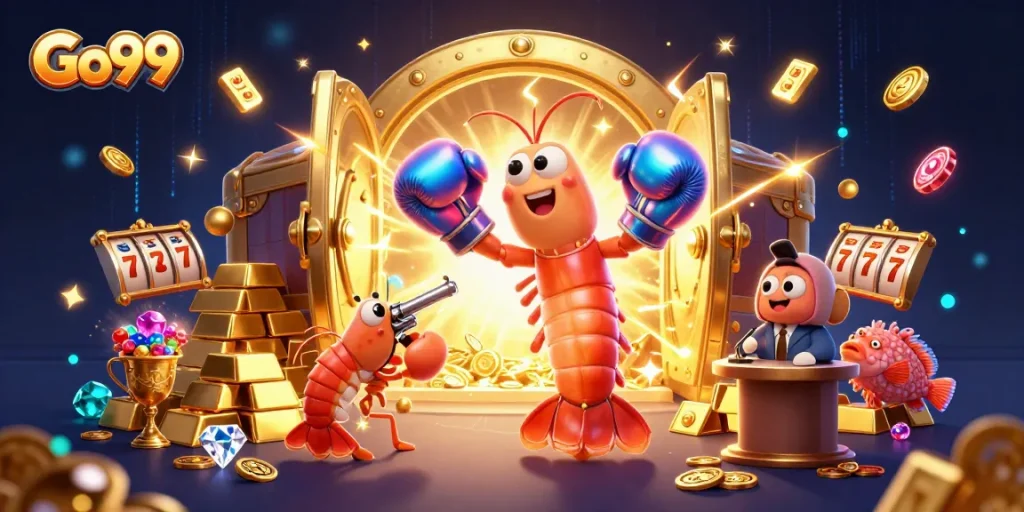 Engage in thrilling gameplay at Go99 with a vibrant illustration of a mantis shrimp and friends.