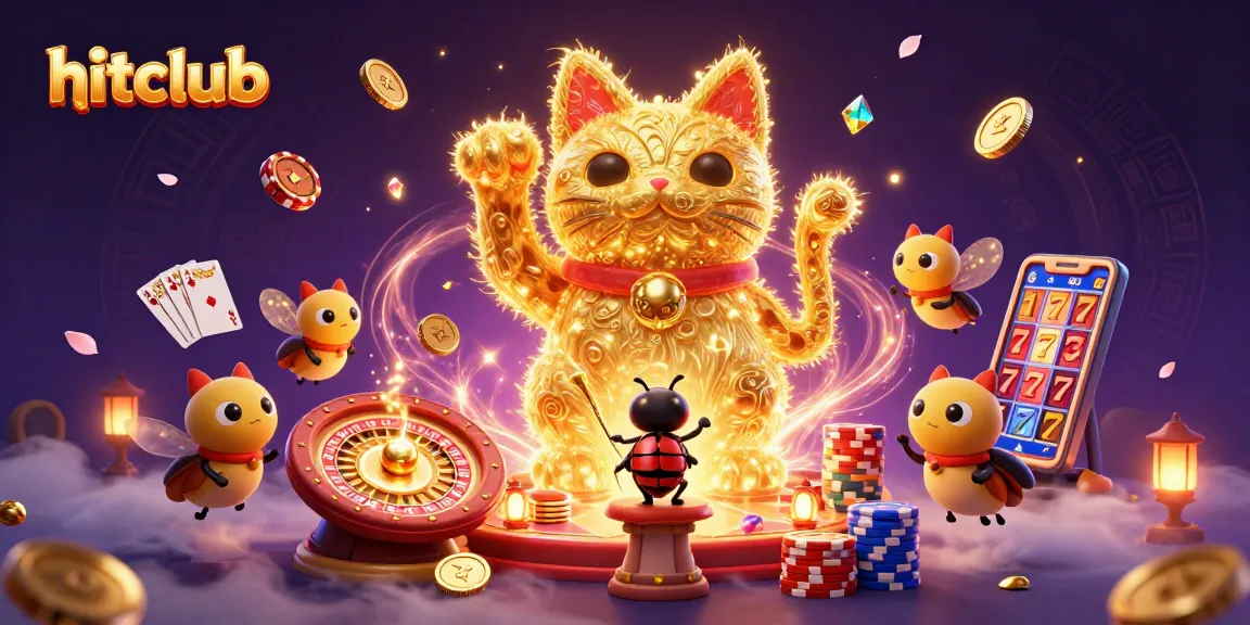 Experience thrilling gameplay with hitclub's giant lucky cat and casino action in vibrant 3D.