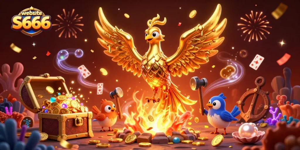 Experience winning with website S666 as a golden phoenix represents casino jackpot excitement.