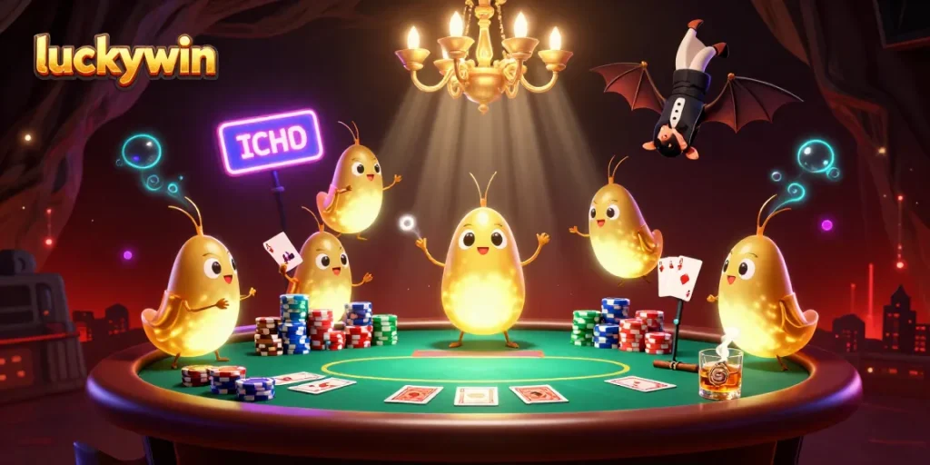 Experience the vibrant scene at luckywin casino with glowworms illuminating the action.