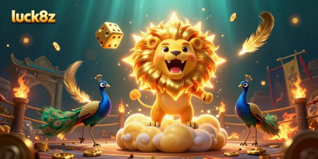 Engage with luck8z at this thrilling casino illustration showcasing dynamic characters and gambling elements.